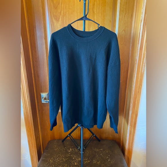 All Saints Black Oversized Waffle Knit Crewneck Men’s Sweater - Picture 1 of 4